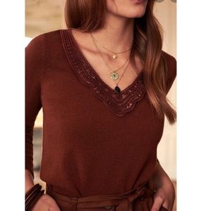 Sezane Brown Wool Cashmere Lace Jumper Size Large